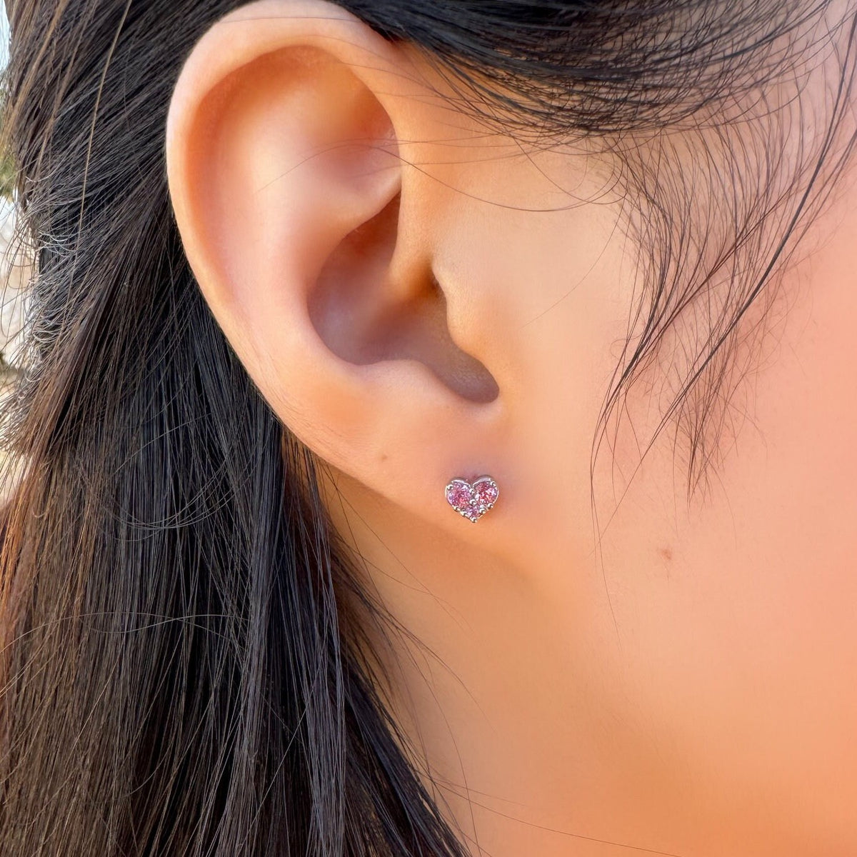 Natural Pink Sapphire Studs / 14k Solid Gold Heart Earrings