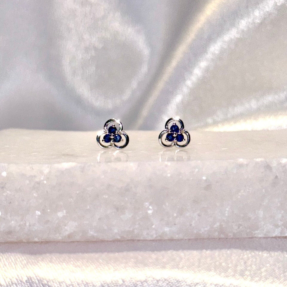Genuine Sapphire Trio Studs in 14k Solid Gold
