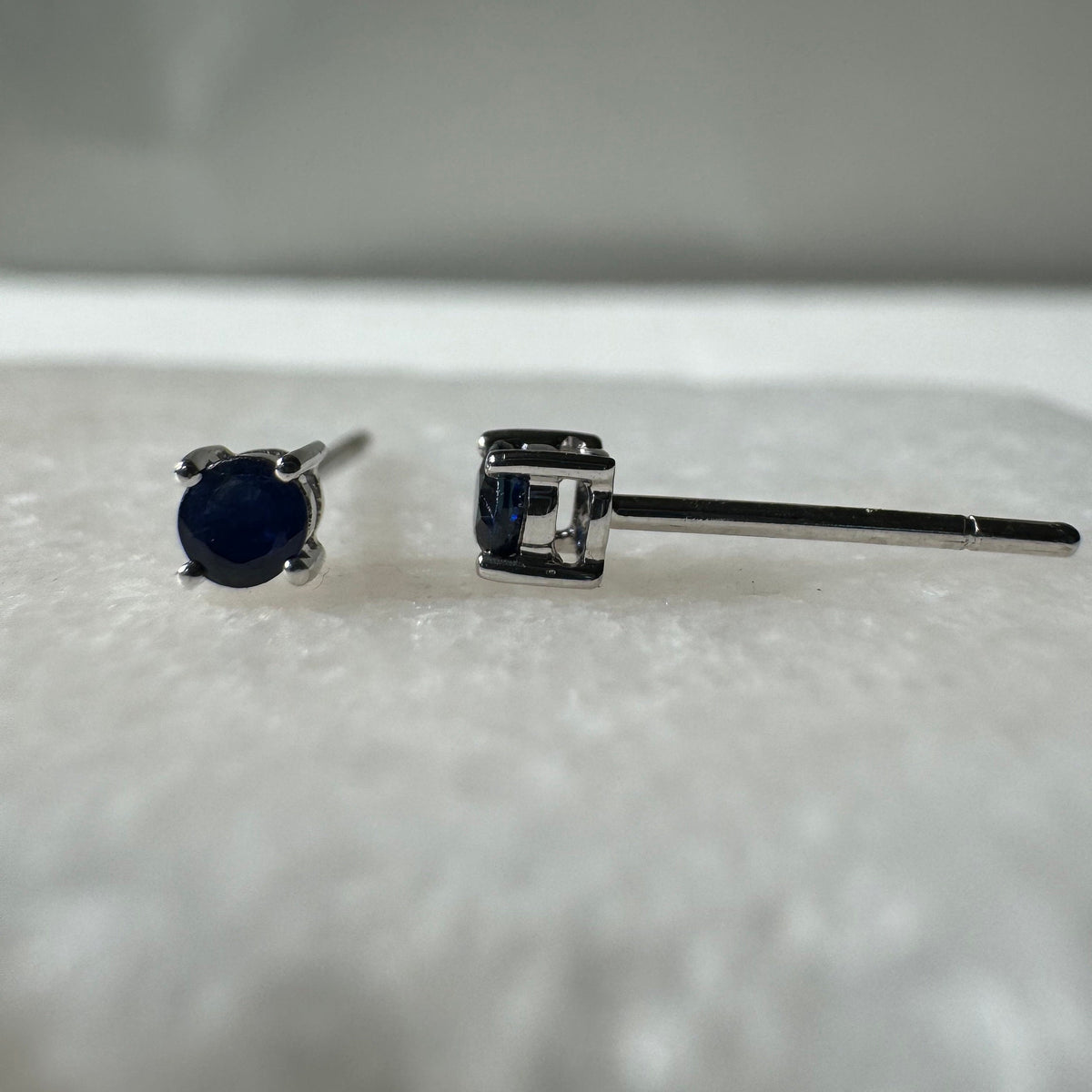 Genuine Sapphire Round Cut Solitaire Stud Earrings, 3mm, 14k Solid Gold, September Birthstone