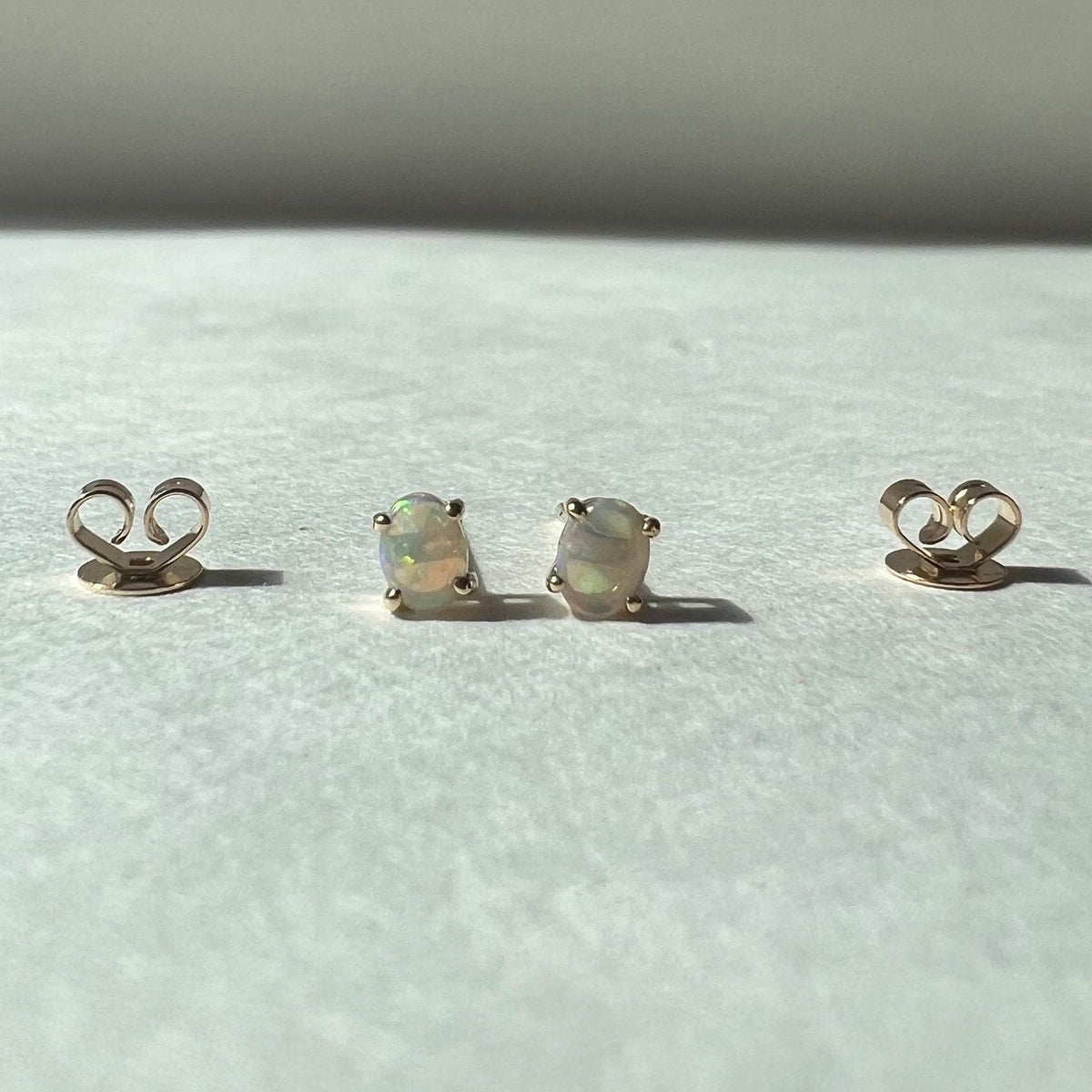 14k Solid Gold Oval Opal Stud Earrings, October Birthstone, Natural Gemstone