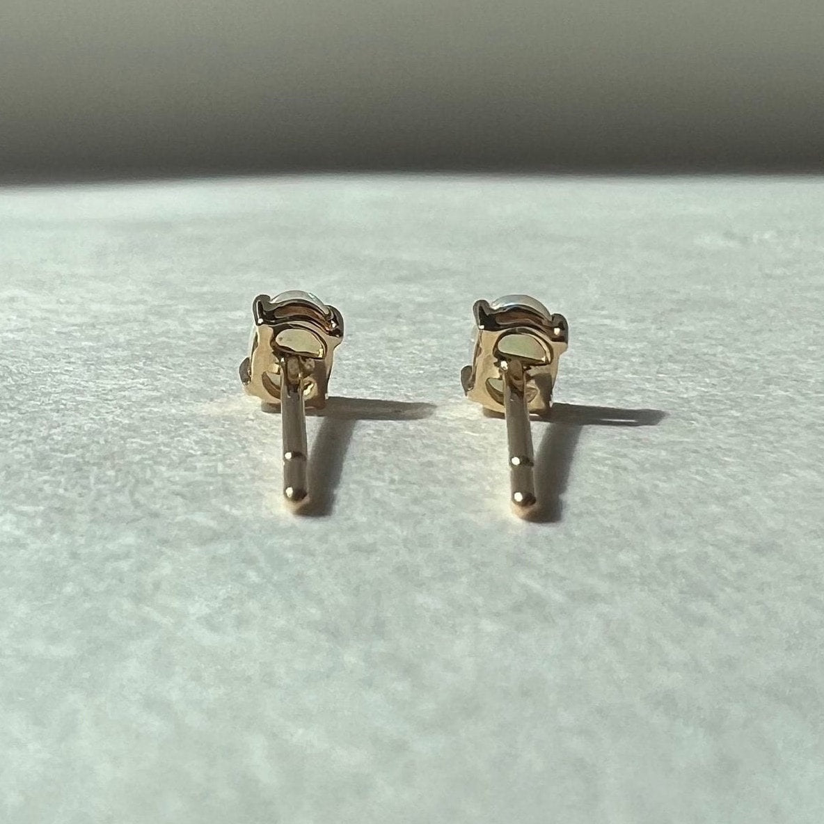 14k Solid Gold Oval Opal Stud Earrings, October Birthstone, Natural Gemstone