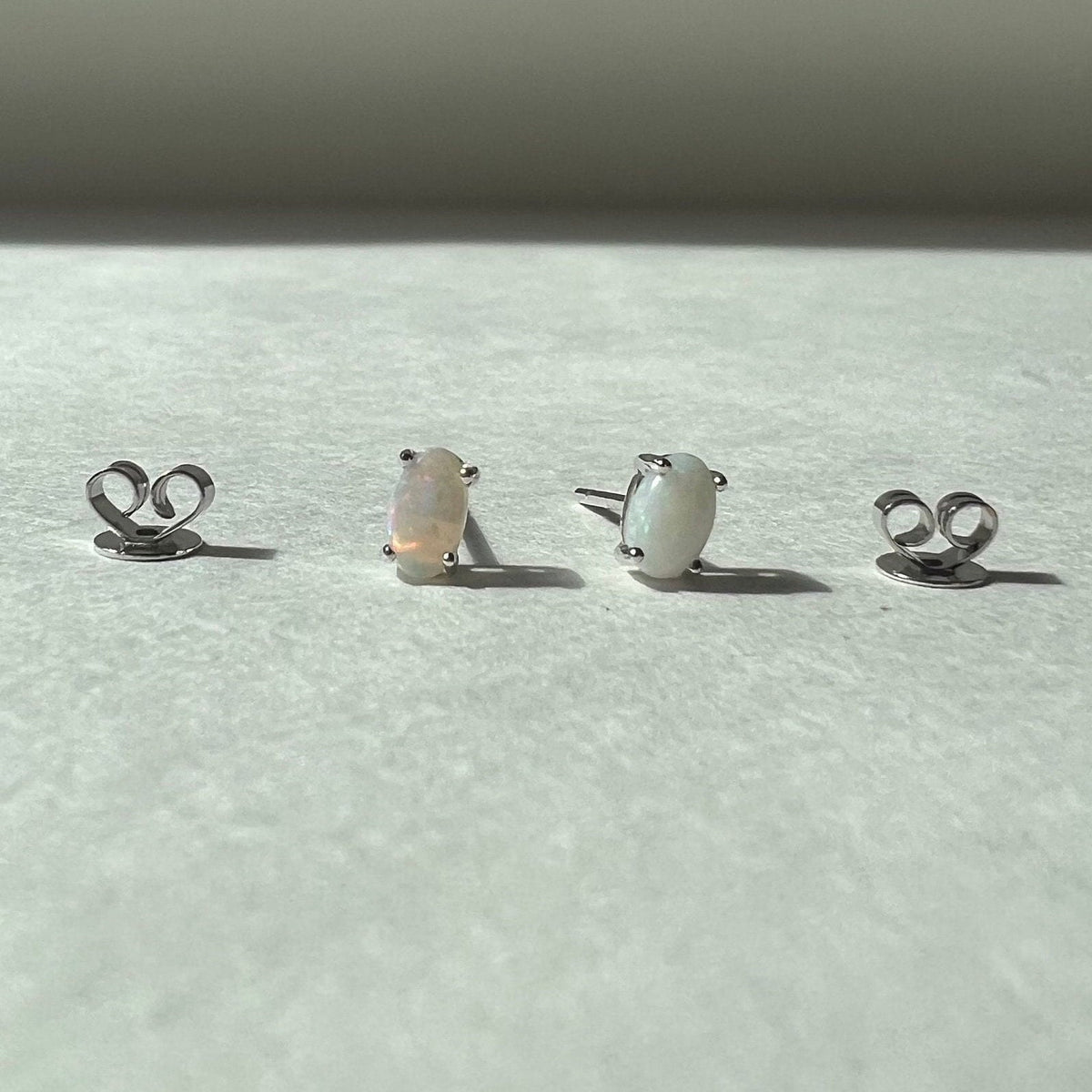 Genuine Opal Oval Solitaire Stud Earrings, 14k Solid Gold, October Birthstone, Gift for Her