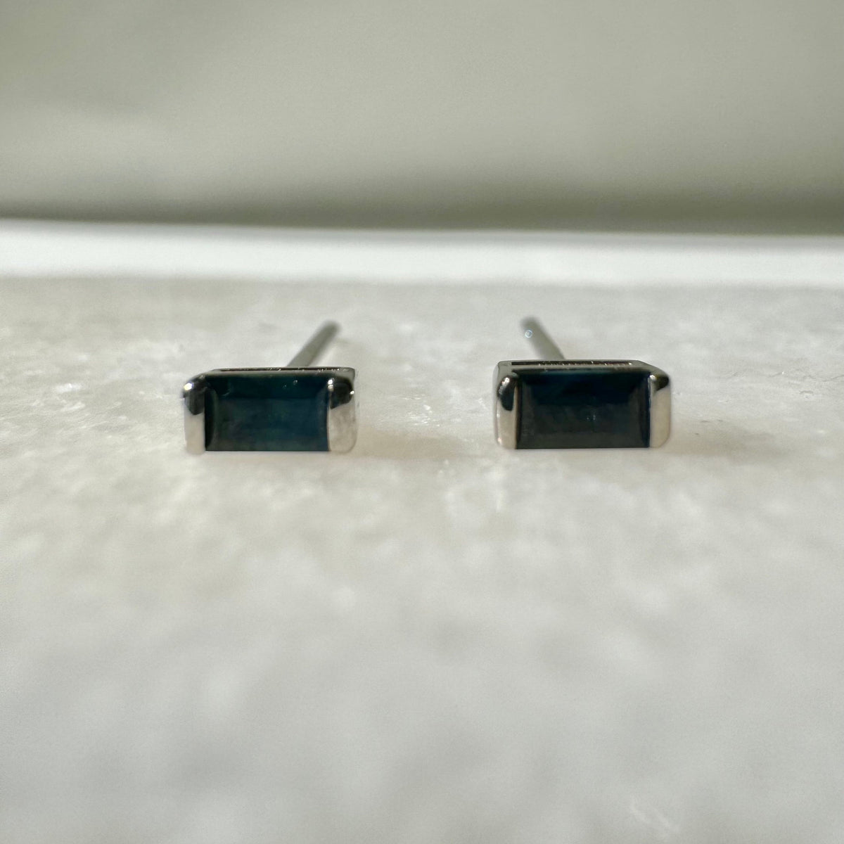 14k Solid Gold Baguette Sapphire Stud Earrings, September Birthstone Gift