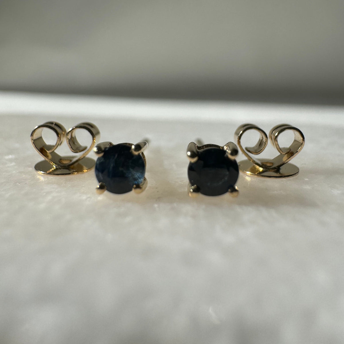 Genuine Sapphire Round Cut Solitaire Stud Earrings, 3mm, 14k Solid Gold, September Birthstone