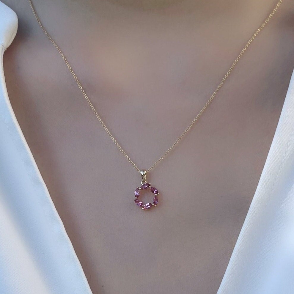 Genuine Marquise Cut Tourmaline Pendant | 14k Solid Gold