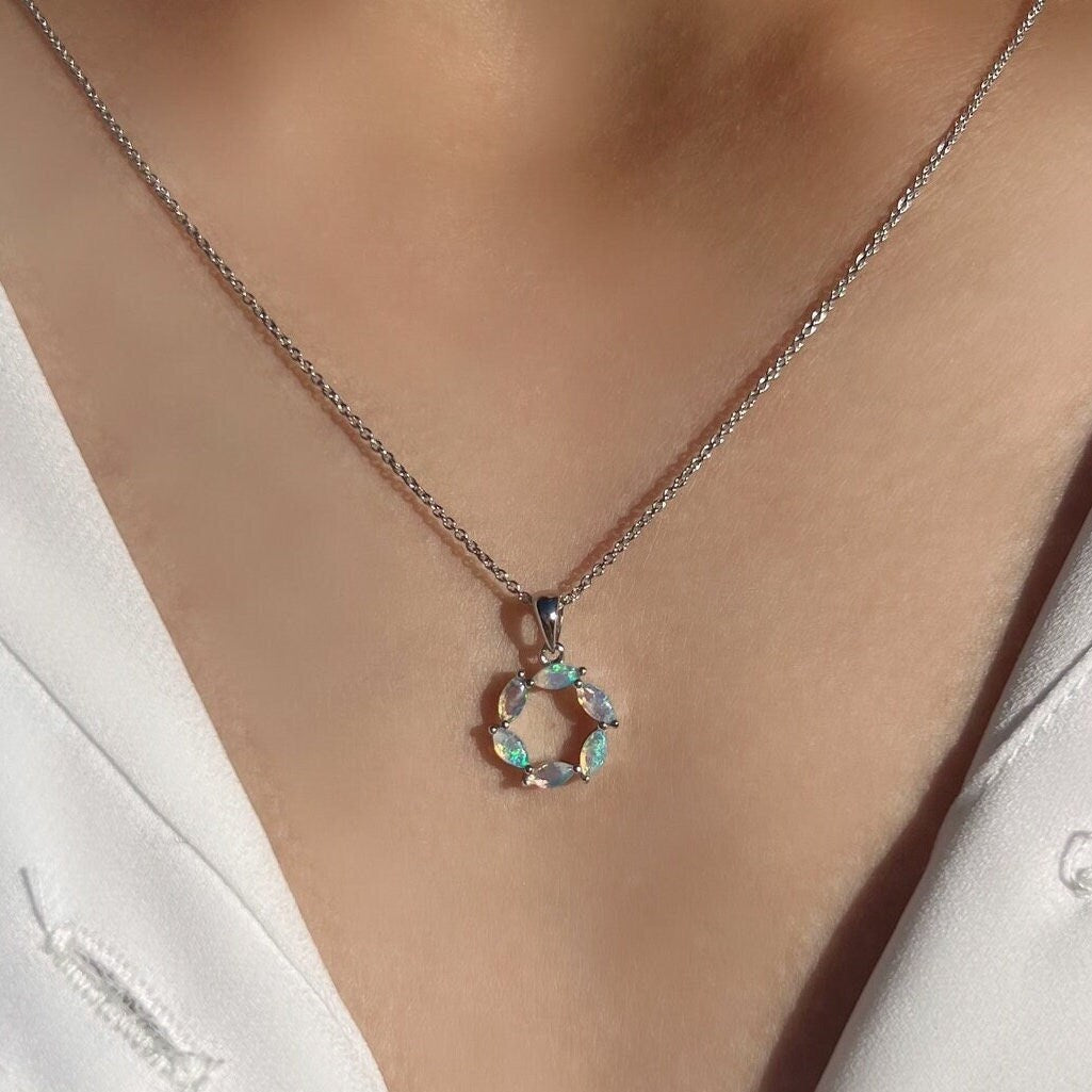 Genuine Marquise Cut Opal Pendant | 14k Solid Gold
