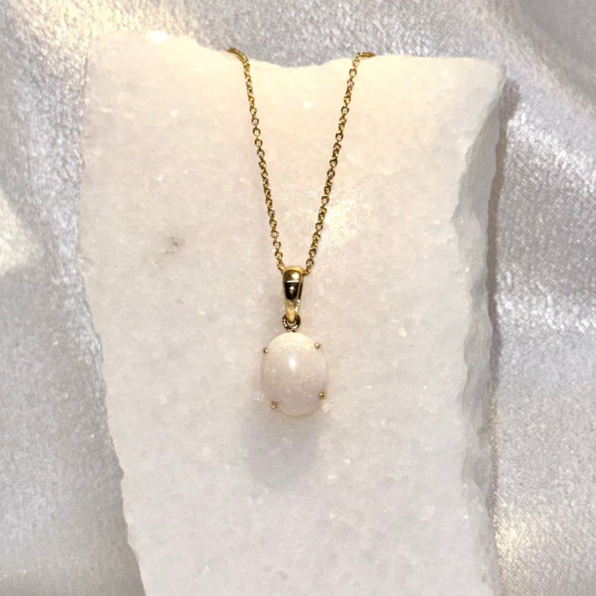Genuine Oval Cut Opal Pendant | 14k Solid Gold
