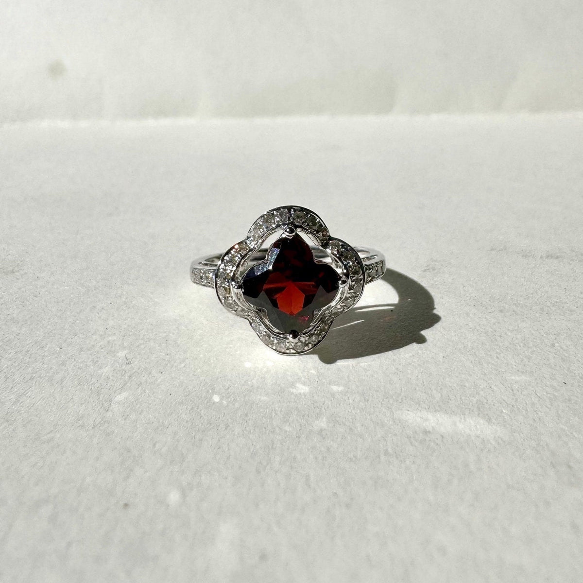 Genuine Garnet Quatrefoil Ring in 14k Solid Gold