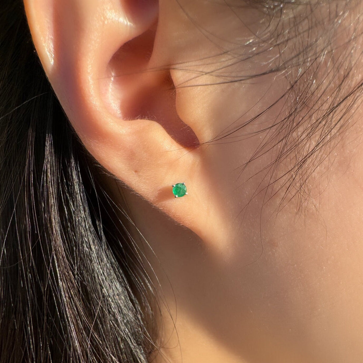 Genuine Emerald 3 mm Round Cut Solitaire Stud Earrings in 14k Solid Gold