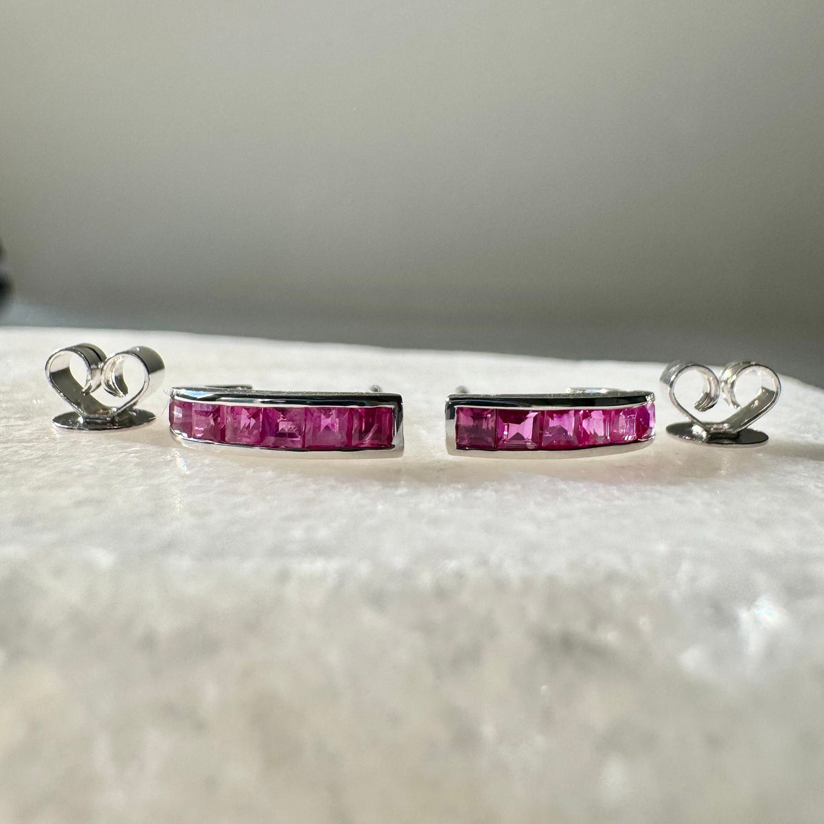 Genuine Ruby Pavé Half Hoop Earrings in 14k Solid Gold