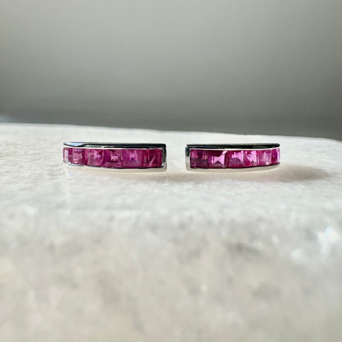 Genuine Ruby Pavé Half Hoop Earrings in 14k Solid Gold