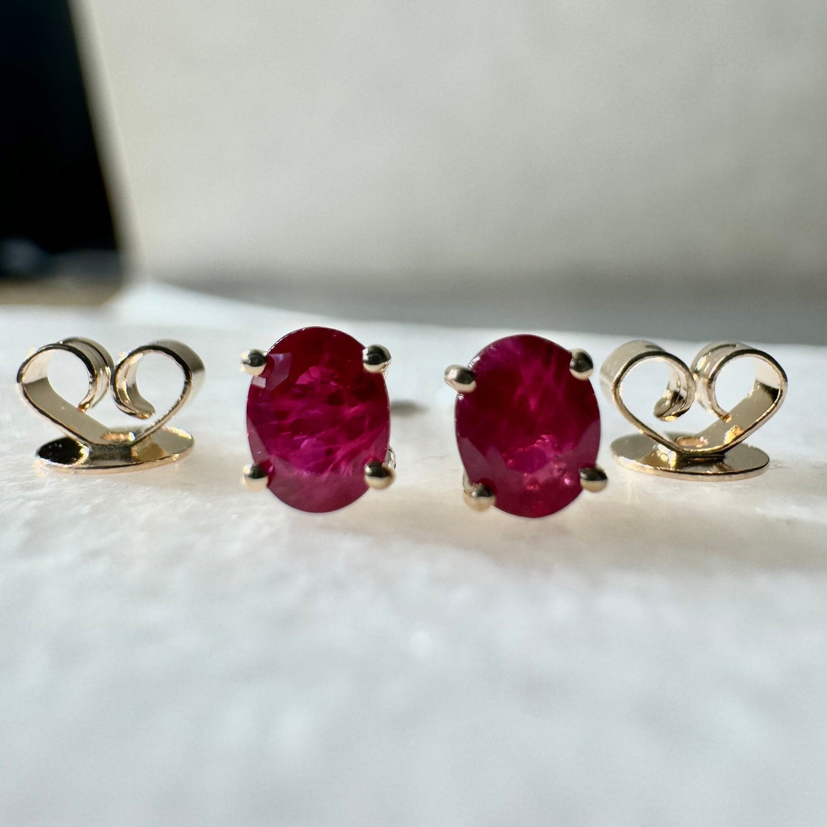 Genuine Ruby Oval Cut Stud Earrings in 14k Solid Gold