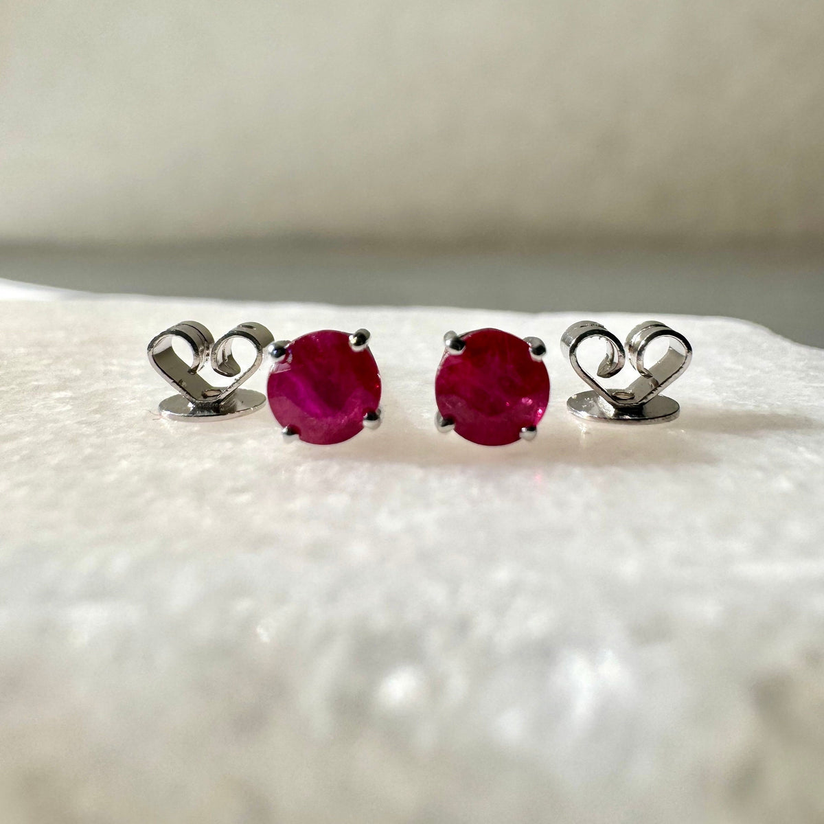 Genuine Ruby 4mm Round Stud Earrings / 14k Solid Gold