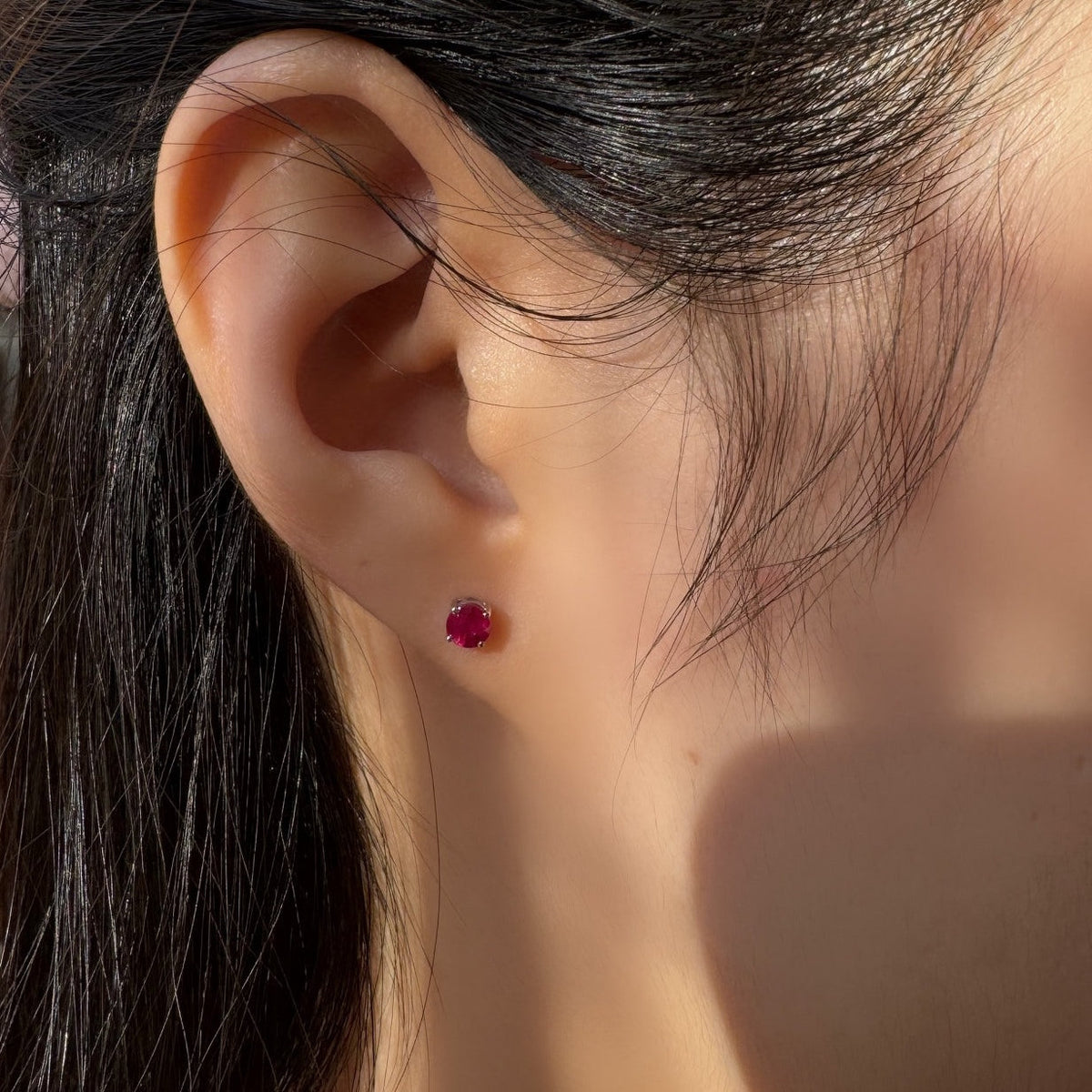 Genuine Ruby 4mm Round Stud Earrings / 14k Solid Gold