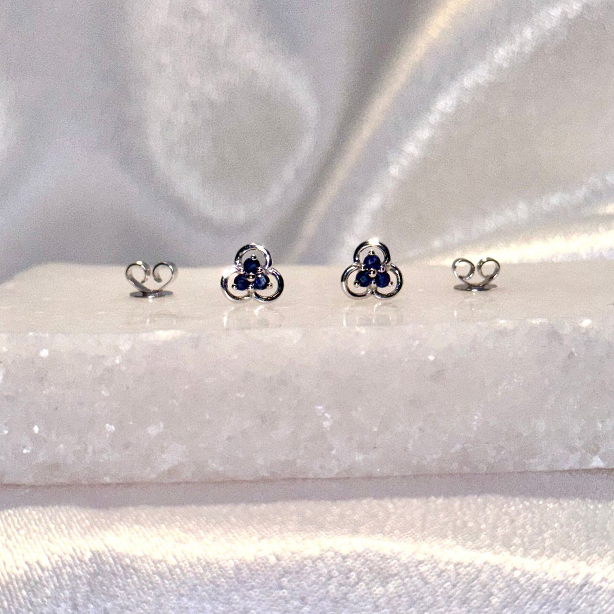 Genuine Sapphire Trio Studs in 14k Solid Gold
