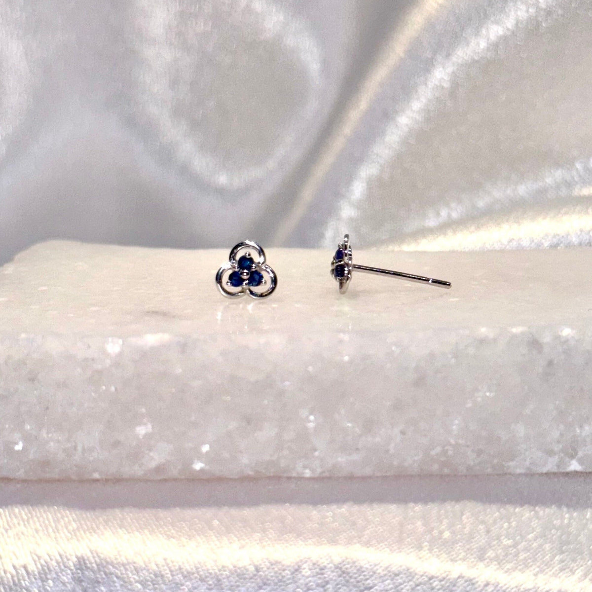 Genuine Sapphire Trio Studs in 14k Solid Gold
