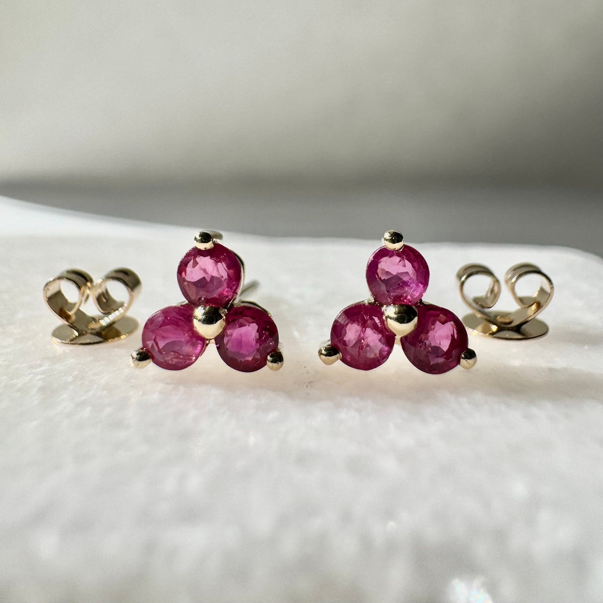 Natural Ruby Lotus Stud Earrings / 14k Solid Gold / July Birthstone Gift