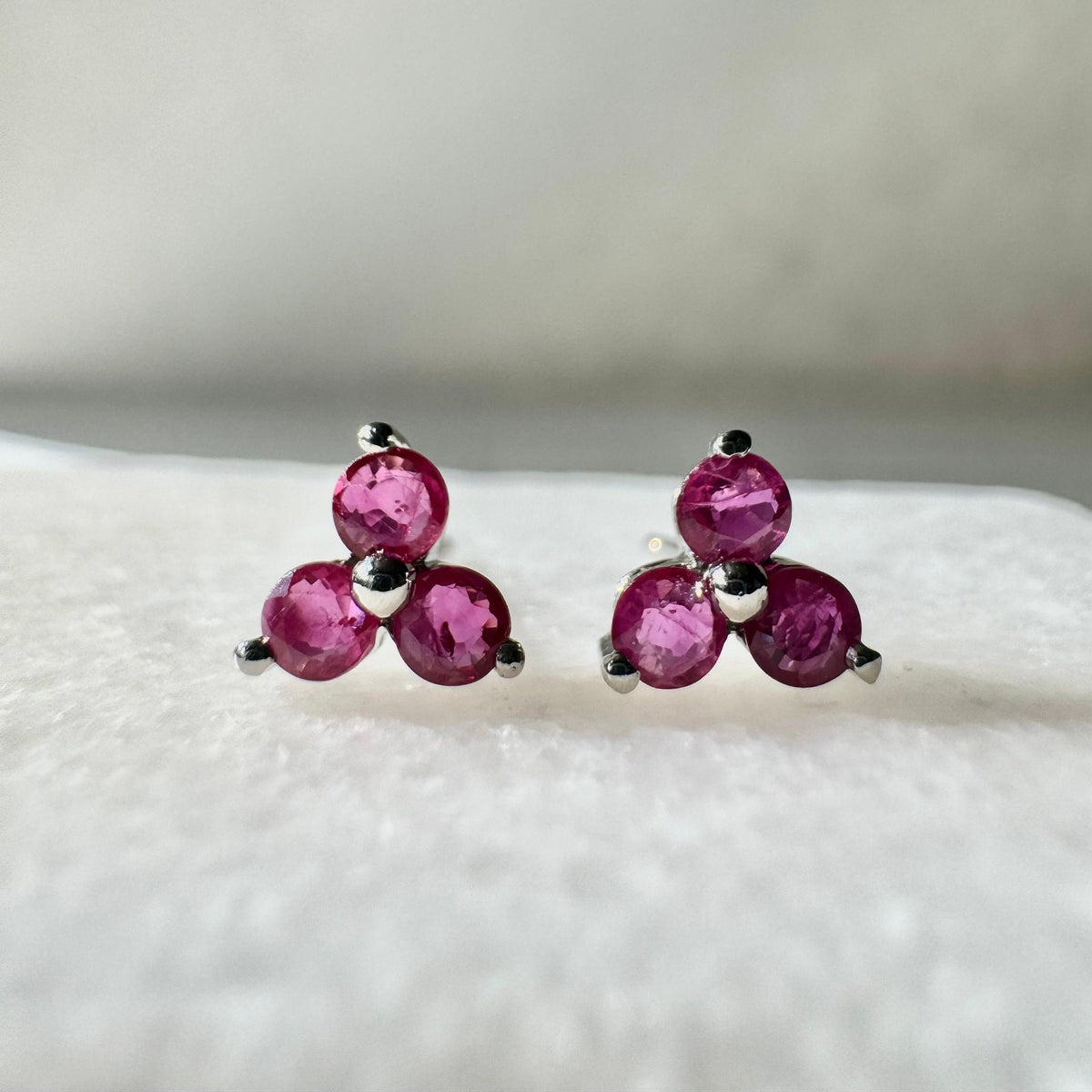 Natural Ruby Lotus Stud Earrings / 14k Solid Gold / July Birthstone Gift