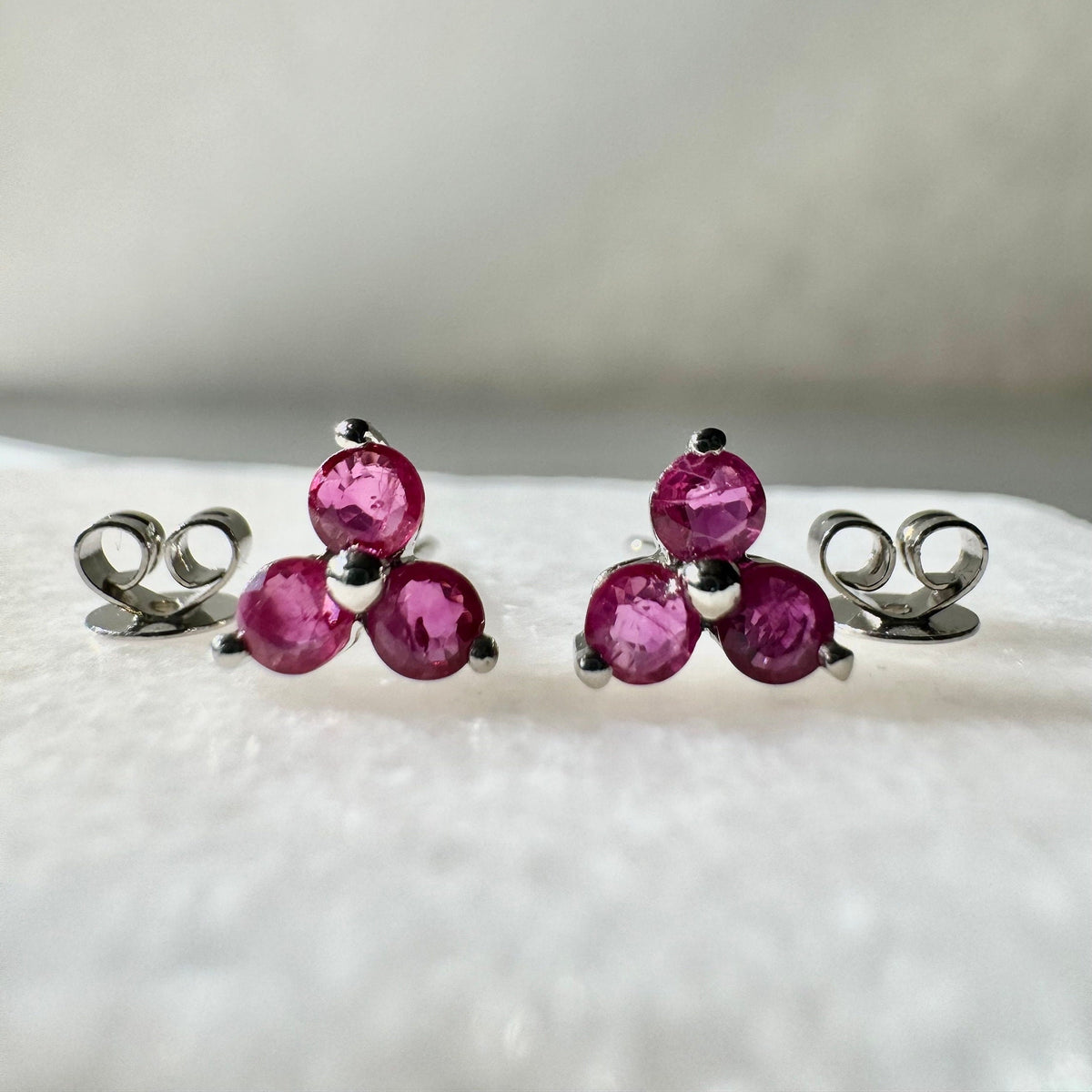 Natural Ruby Lotus Stud Earrings / 14k Solid Gold / July Birthstone Gift