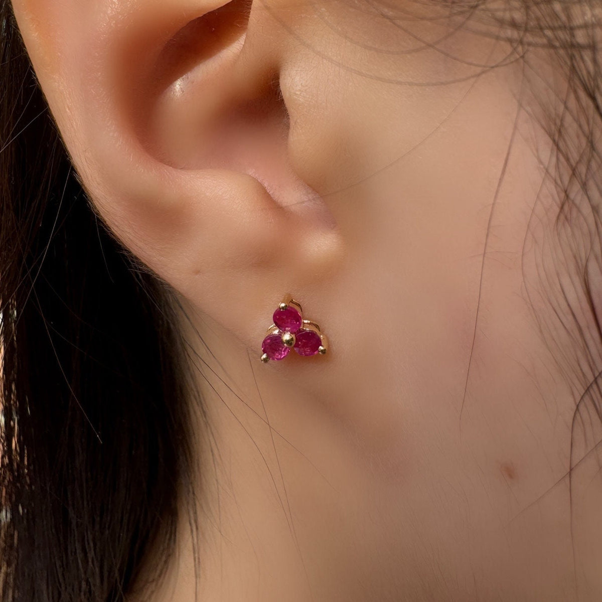 Natural Ruby Lotus Stud Earrings / 14k Solid Gold / July Birthstone Gift