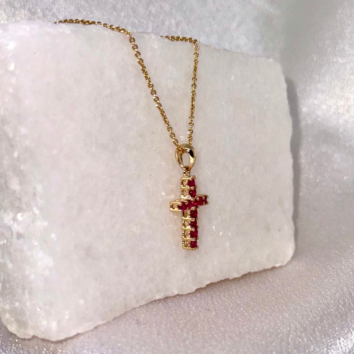 Genuine Ruby Cross Pendant, Medium, 14k Solid Gold, July Birthstone, Gift for Her