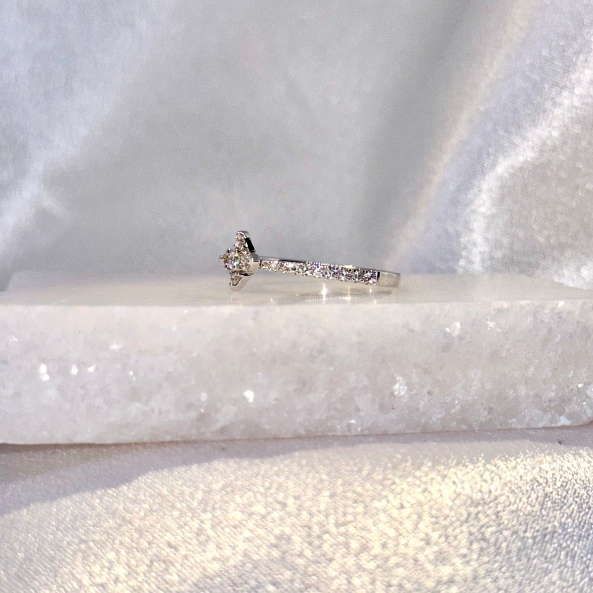 Genuine Diamond Flower Ring in 18k Solid White Gold