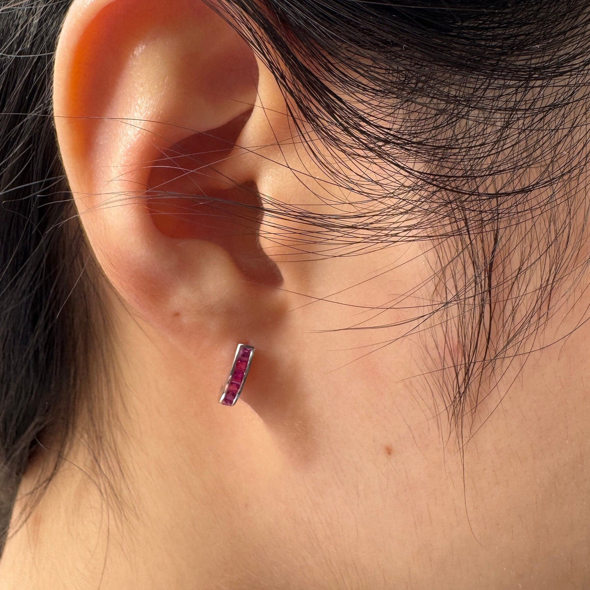Genuine Ruby Pavé Half Hoop Earrings in 14k Solid Gold
