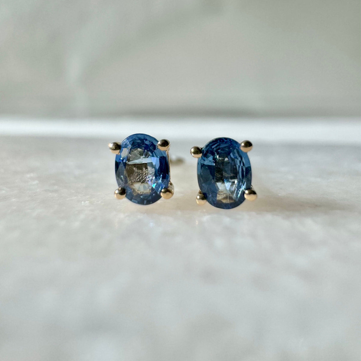 Oval Cut Ceylon Sapphire Stud Earrings, 14k Solid Gold, September Birthstone