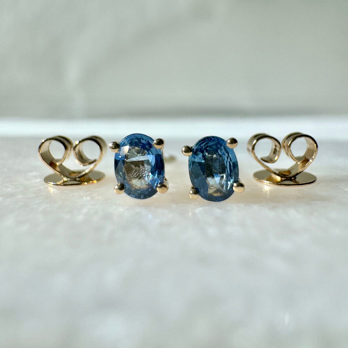 Oval Cut Ceylon Sapphire Stud Earrings, 14k Solid Gold, September Birthstone