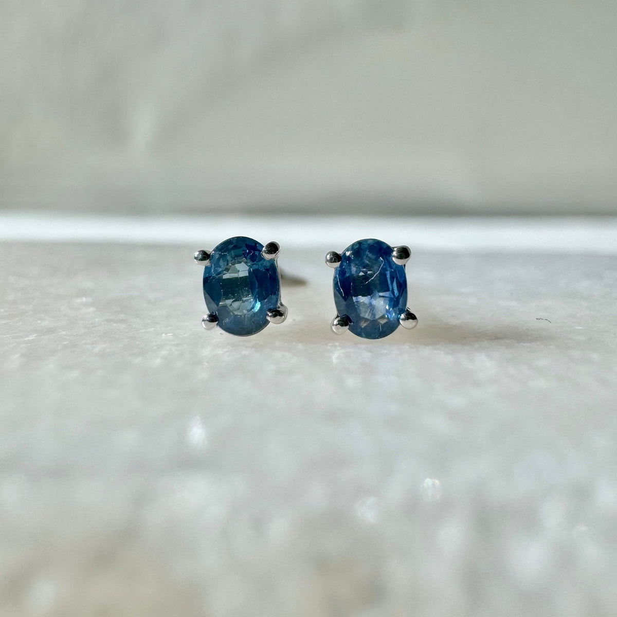 Oval Cut Ceylon Sapphire Stud Earrings, 14k Solid Gold, September Birthstone