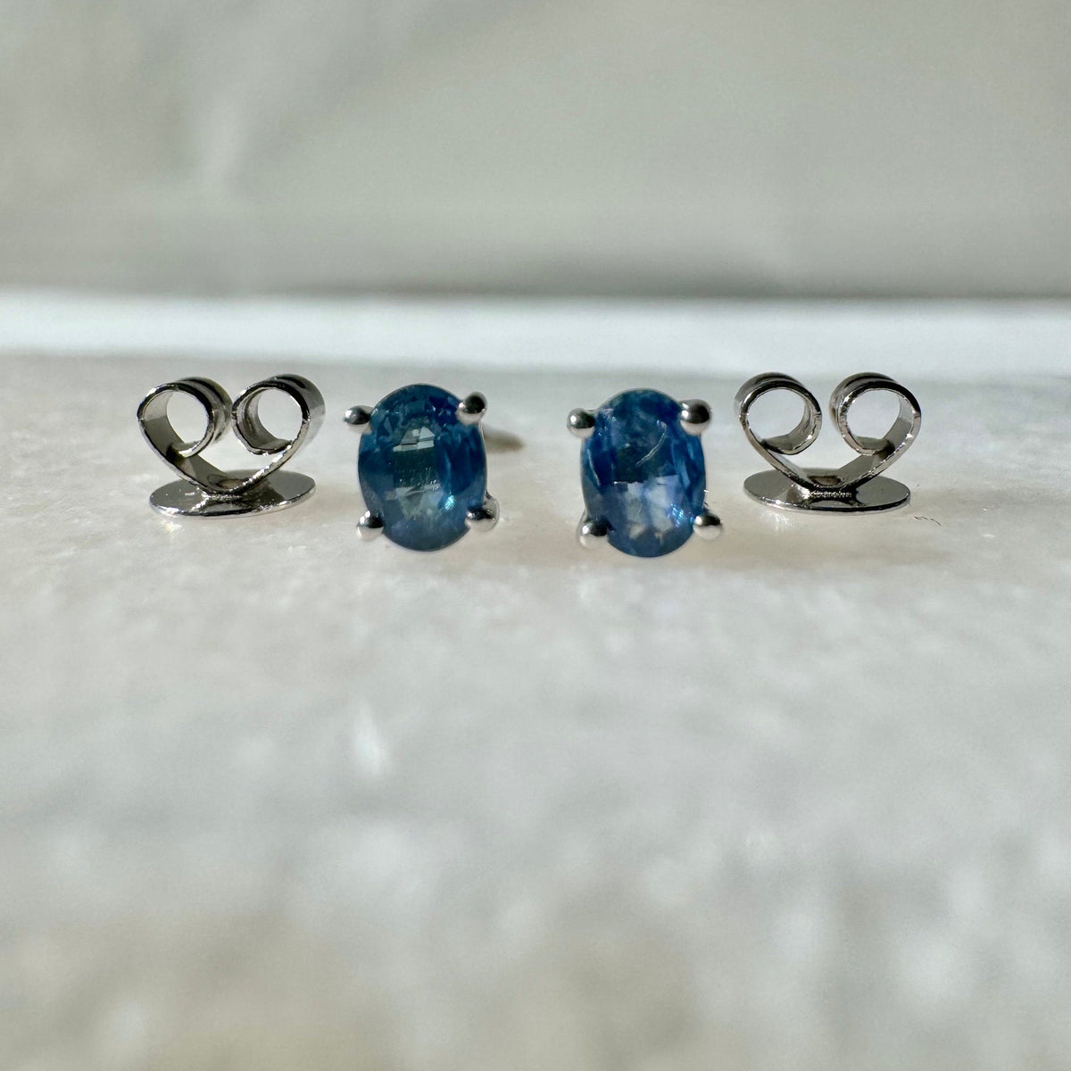 Oval Cut Ceylon Sapphire Stud Earrings, 14k Solid Gold, September Birthstone