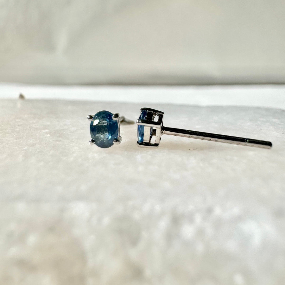 Oval Cut Ceylon Sapphire Stud Earrings, 14k Solid Gold, September Birthstone
