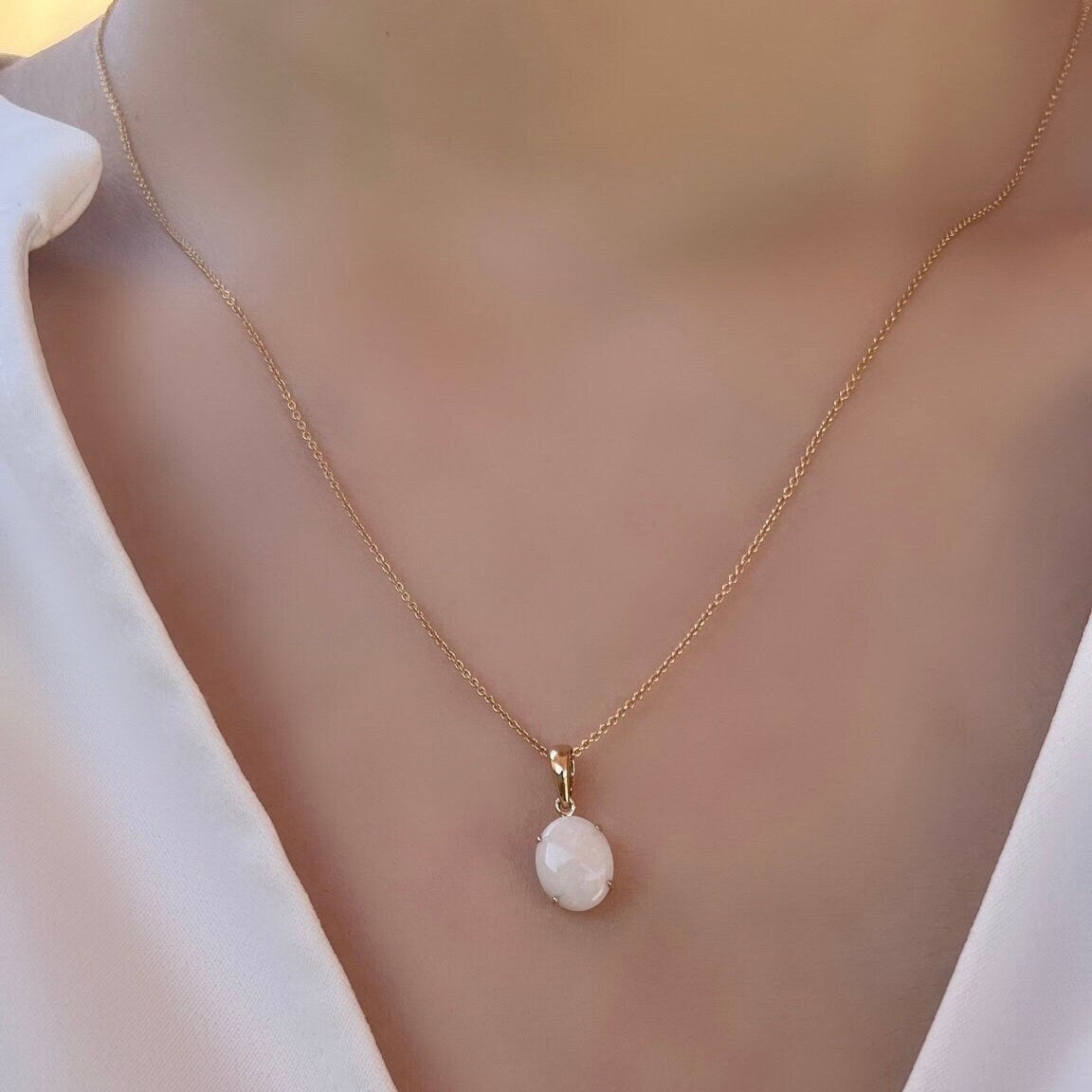 Genuine Oval Cut Opal Pendant | 14k Solid Gold