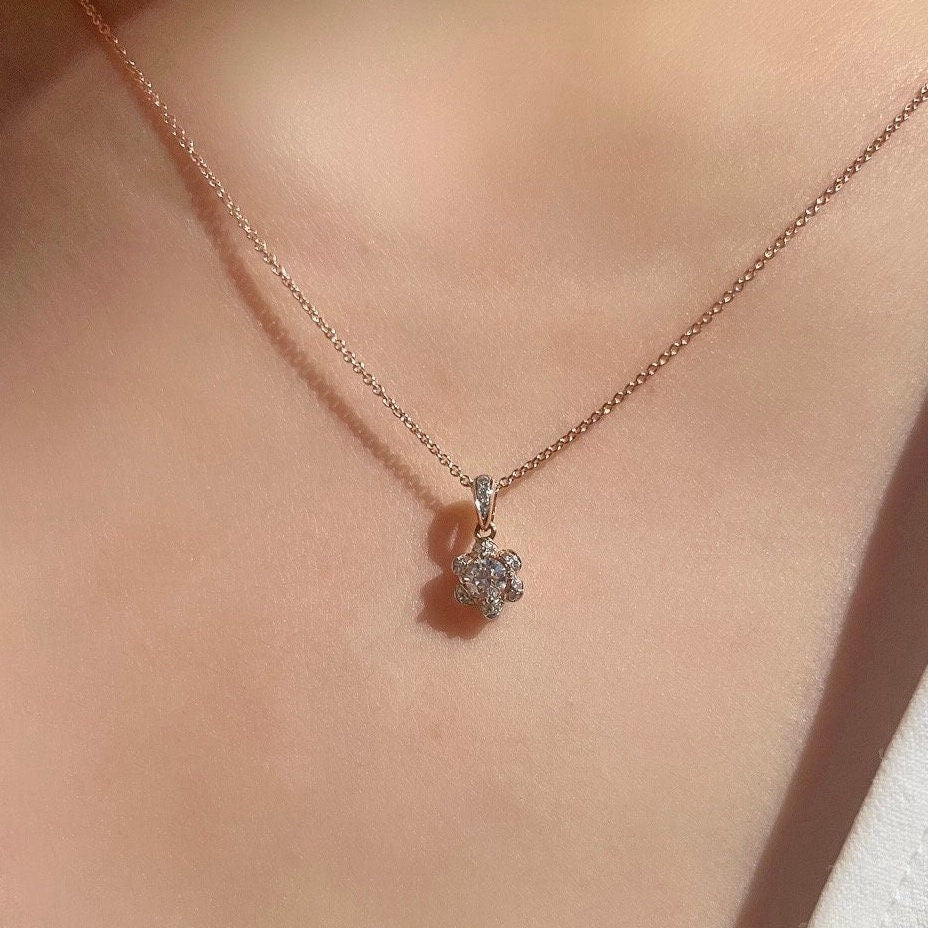 Genuine Diamond Daisy Pendant, Pendant Only, in 18k Rose Gold