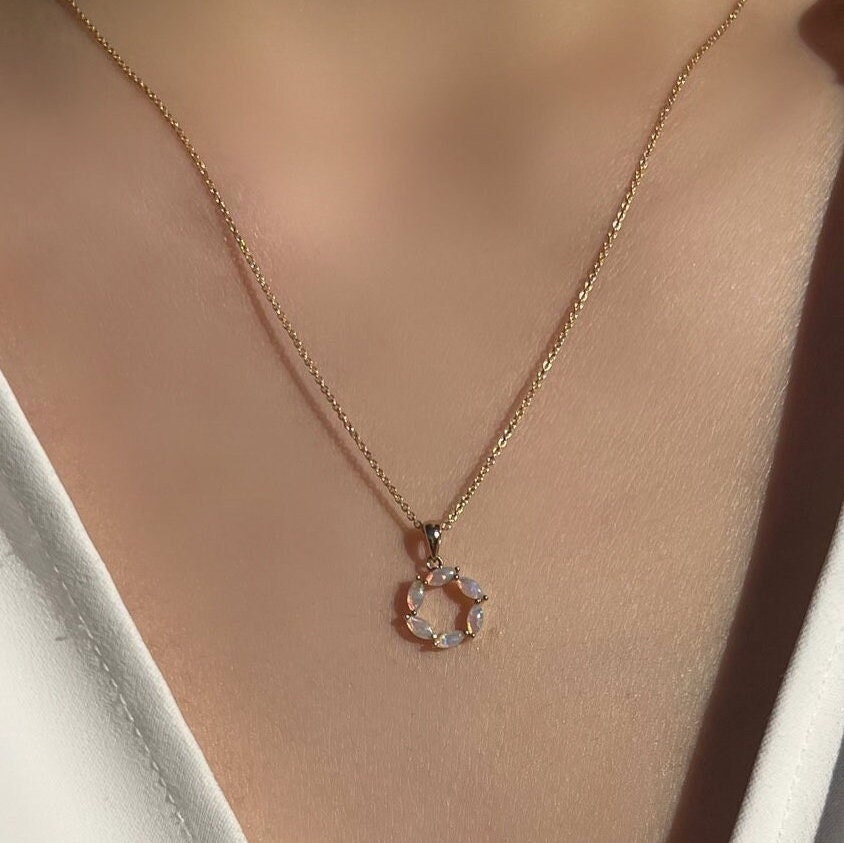 Genuine Marquise Cut Opal Pendant | 14k Solid Gold