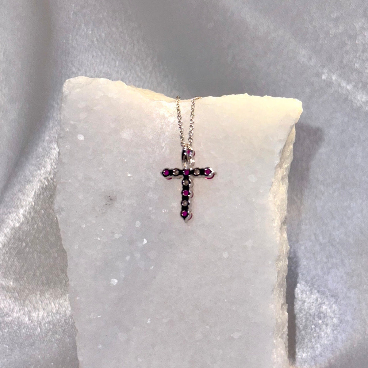 Genuine Ruby and Diamond Cross Pendant in 14k Solid Gold