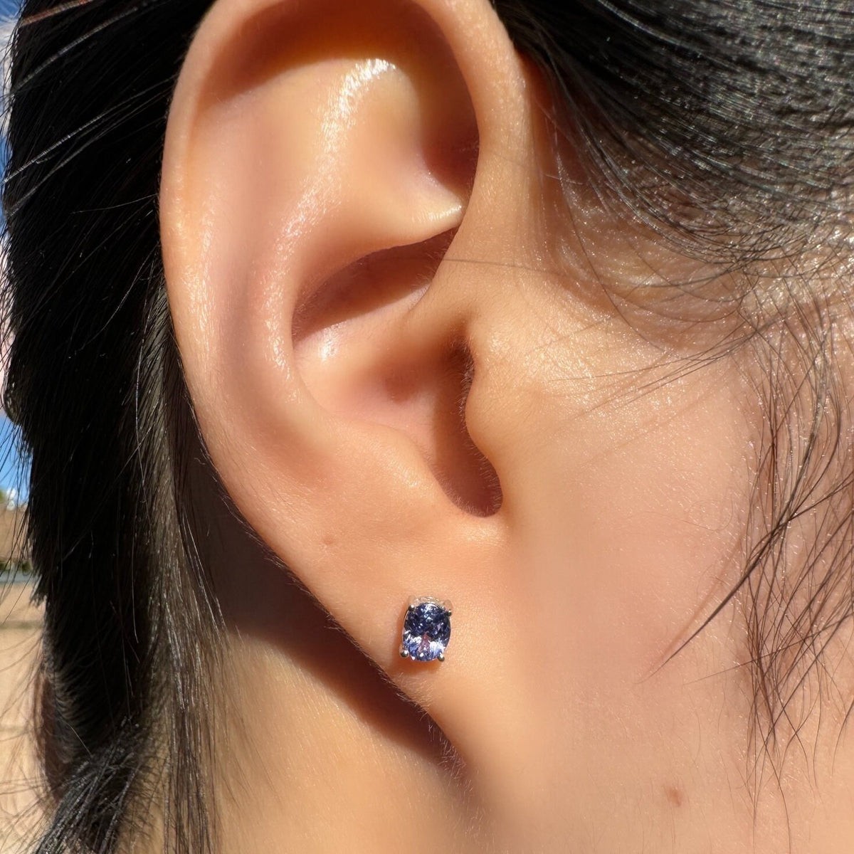 Genuine Tanzanite Stud Earrings, Oval Cut Solitaire, 14k Solid Gold, December Birthstone