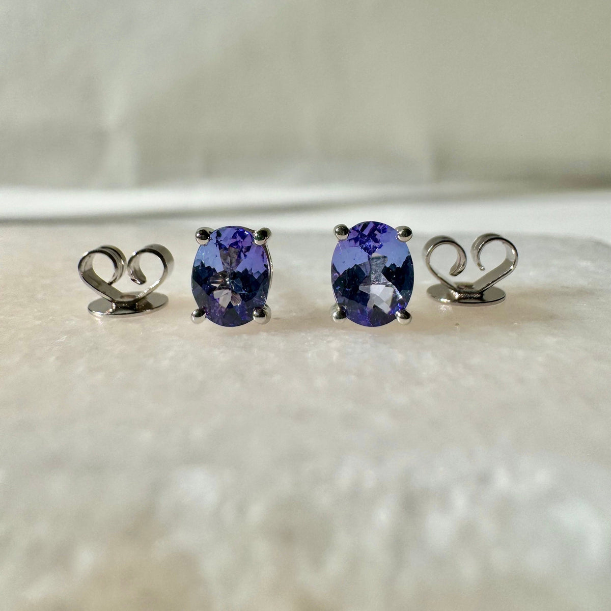 Genuine Tanzanite Stud Earrings, Oval Cut Solitaire, 14k Solid Gold, December Birthstone