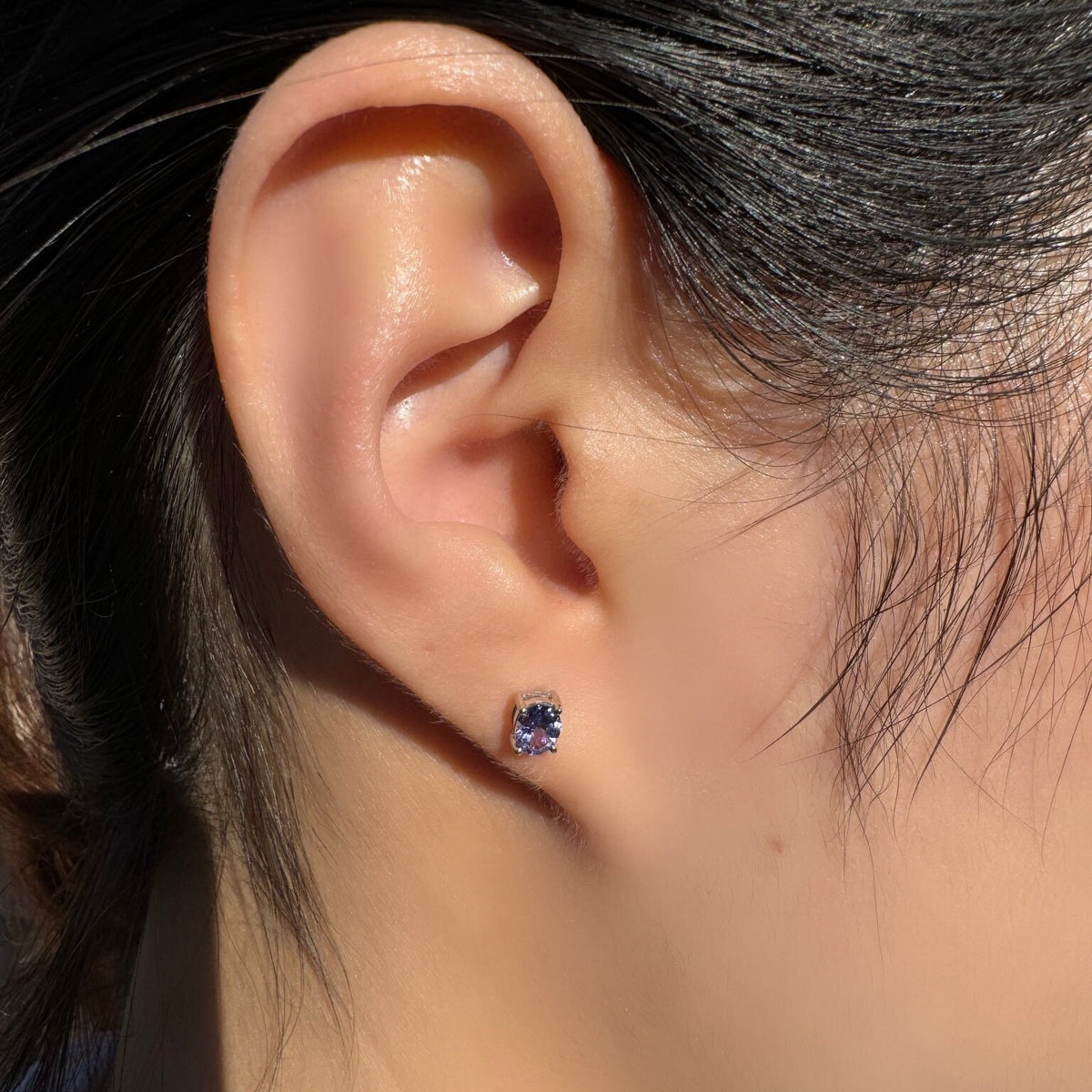 Genuine Tanzanite Stud Earrings, Oval Cut Solitaire, 14k Solid Gold, December Birthstone