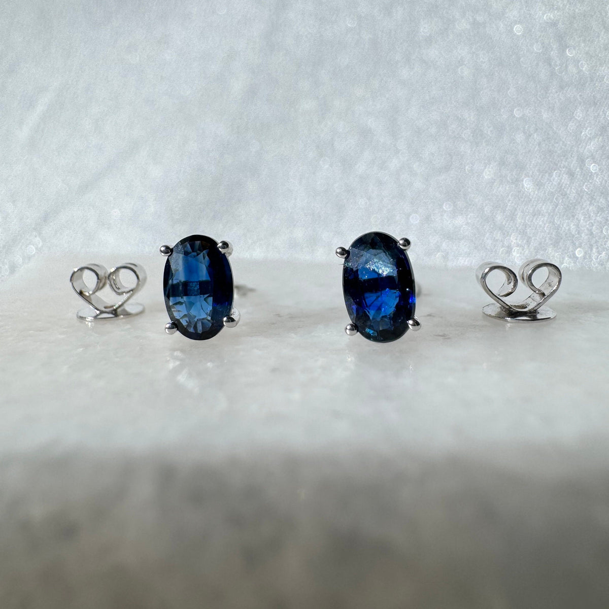 Genuine Sapphire and Oval Cut Studs in 14k Solid Gold