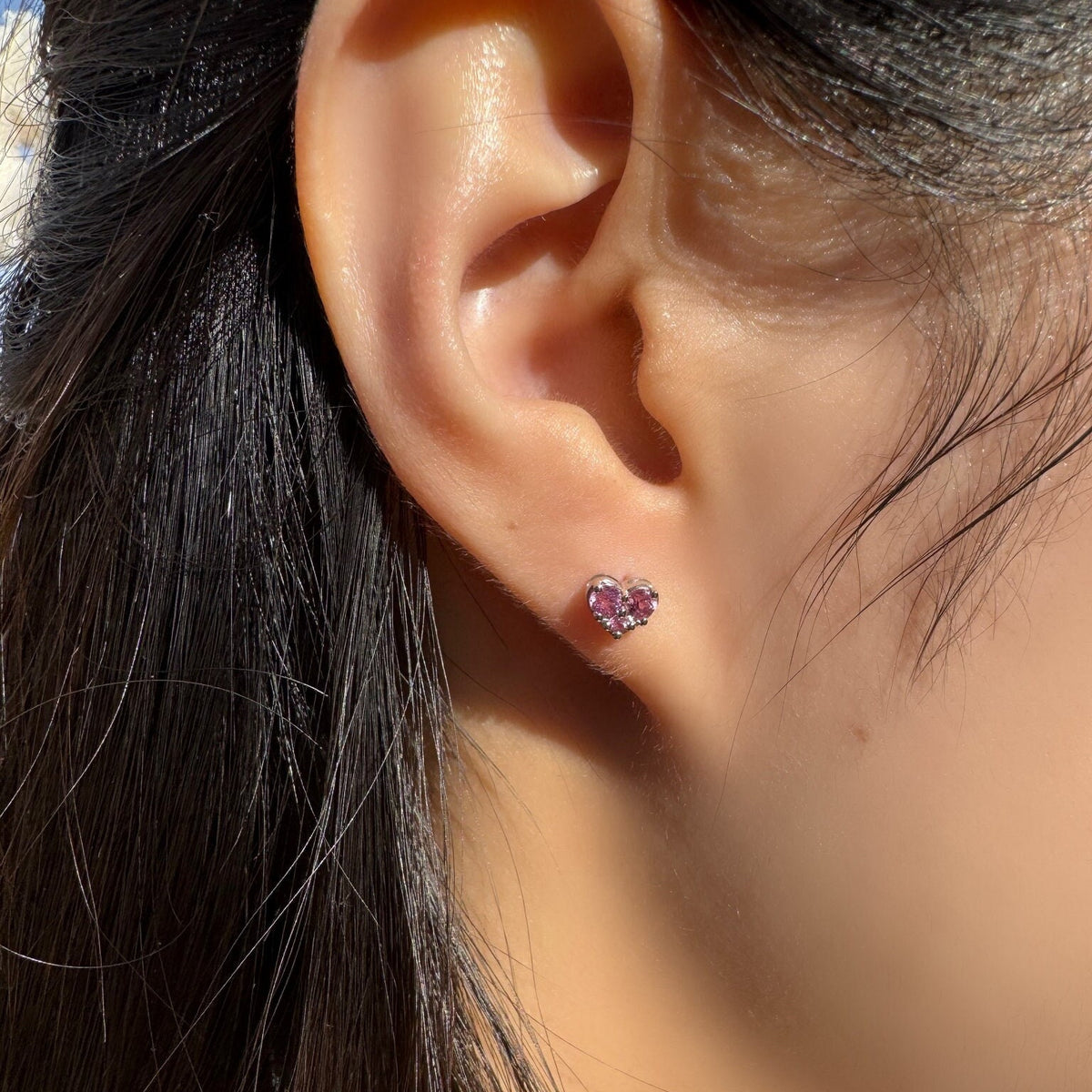 Natural Pink Sapphire Studs / 14k Solid Gold Heart Earrings