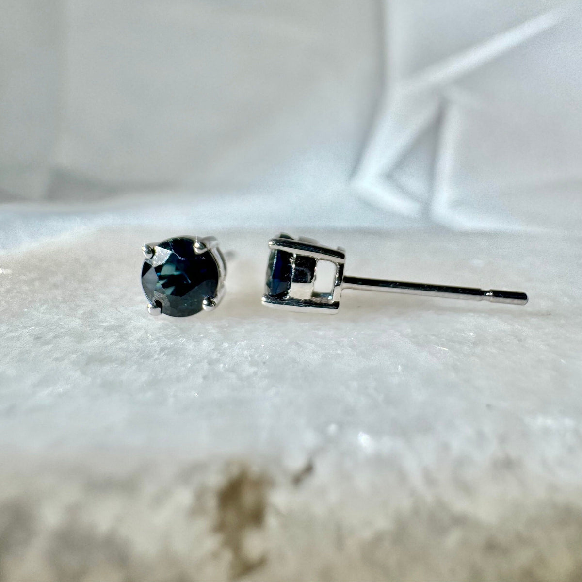 Natural Sapphire Solitaire Stud Earrings, 4mm, 14k Solid Gold, September Birthstone