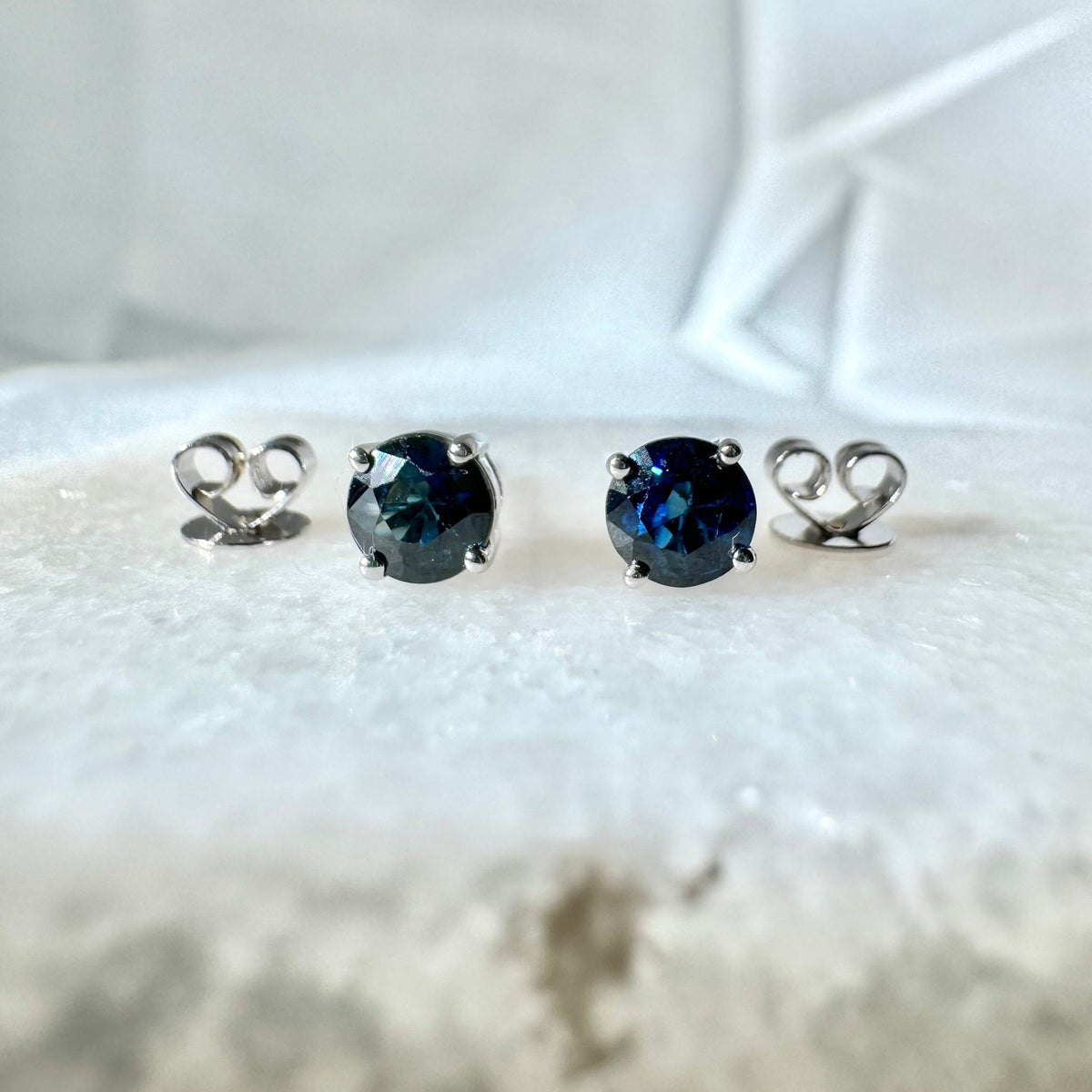 Natural Sapphire Solitaire Stud Earrings, 4mm, 14k Solid Gold, September Birthstone