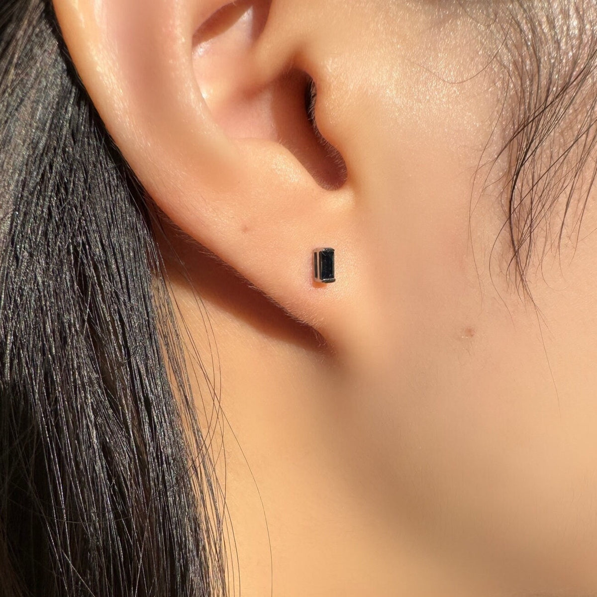 14k Solid Gold Baguette Sapphire Stud Earrings, September Birthstone Gift