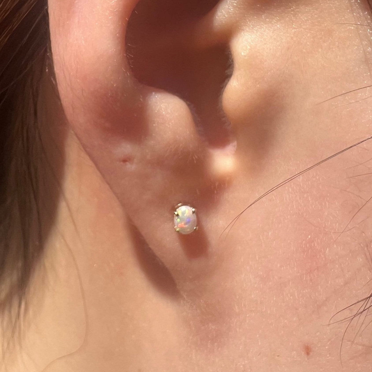 14k Solid Gold Oval Opal Stud Earrings, October Birthstone, Natural Gemstone