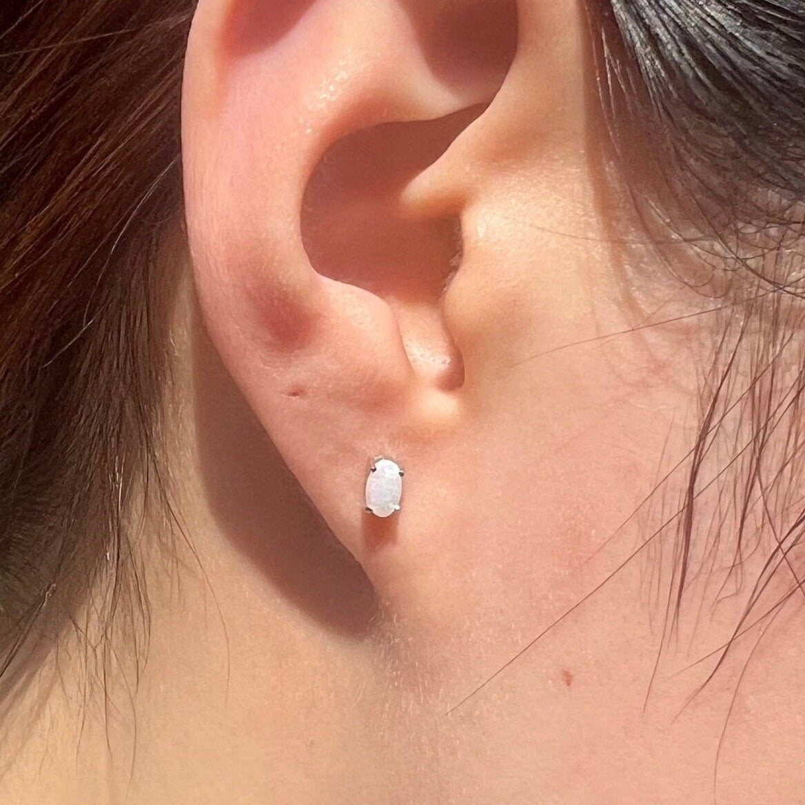 Genuine Opal Oval Solitaire Stud Earrings, 14k Solid Gold, October Birthstone, Gift for Her