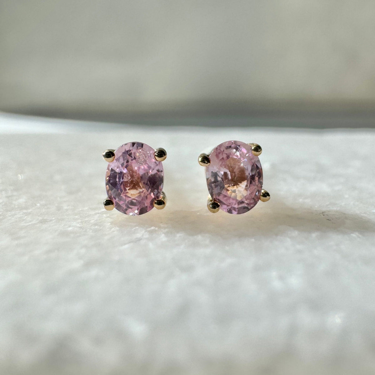 Genuine Oval Pink Sapphire 4mm Solitaire Stud Earrings, 14k Solid Gold, September Birthstone