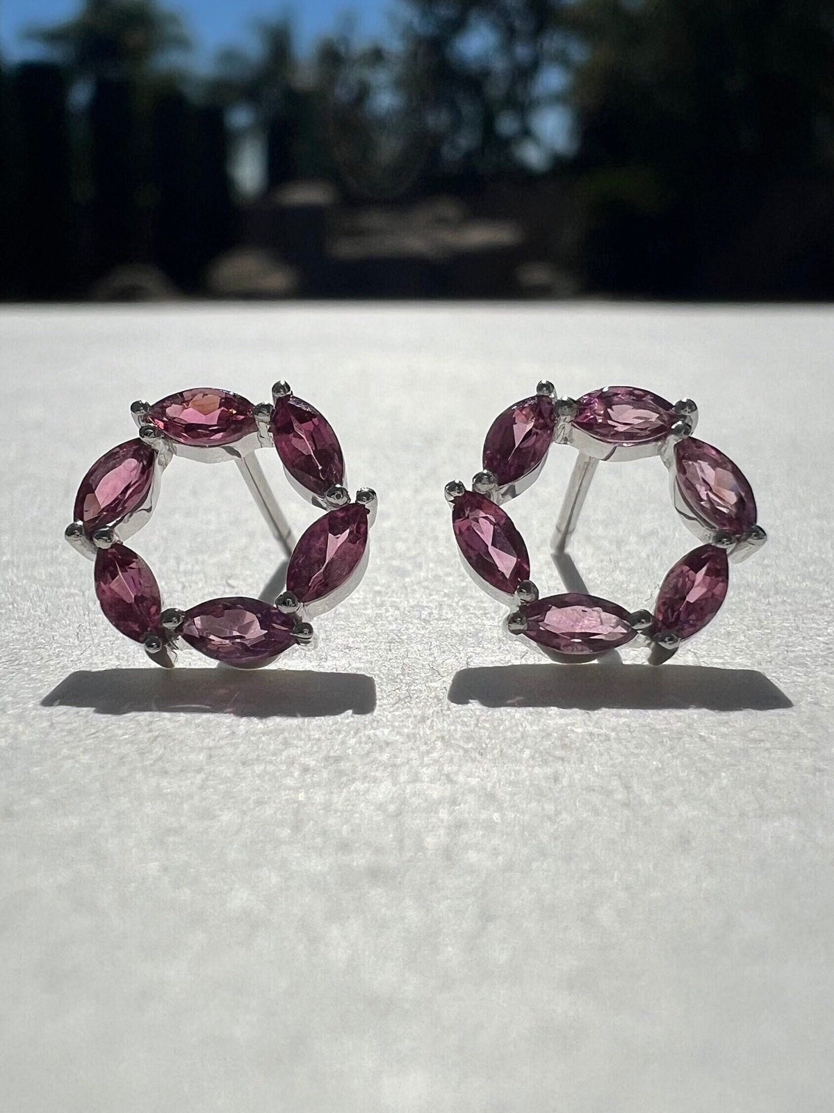 Genuine Marquise Tourmaline Halo Stud Earrings in 14k Solid Gold