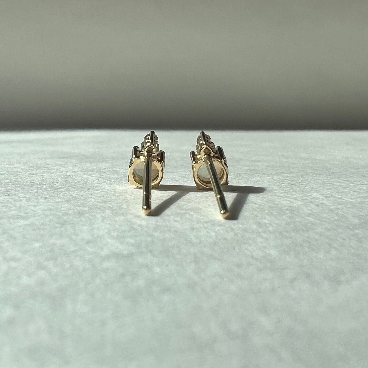 14k Gold Opal Diamond Stud Earrings, 4mm Round Cut, October Birthstone
