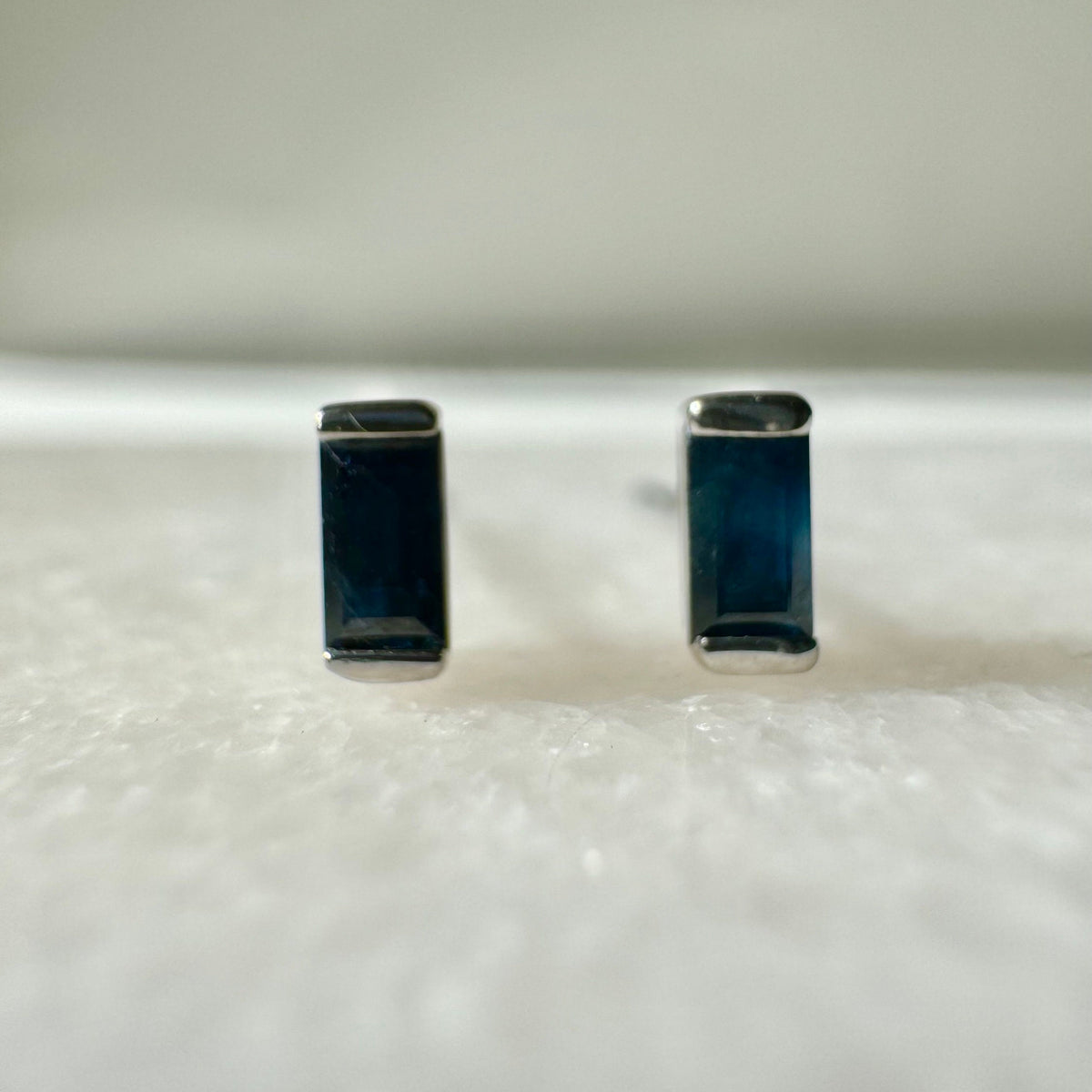 14k Solid Gold Baguette Sapphire Stud Earrings, September Birthstone Gift